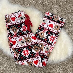 Holiday Rudolph Reindeer Plush Pajama Pants Red, Black, White, Brown Size XS